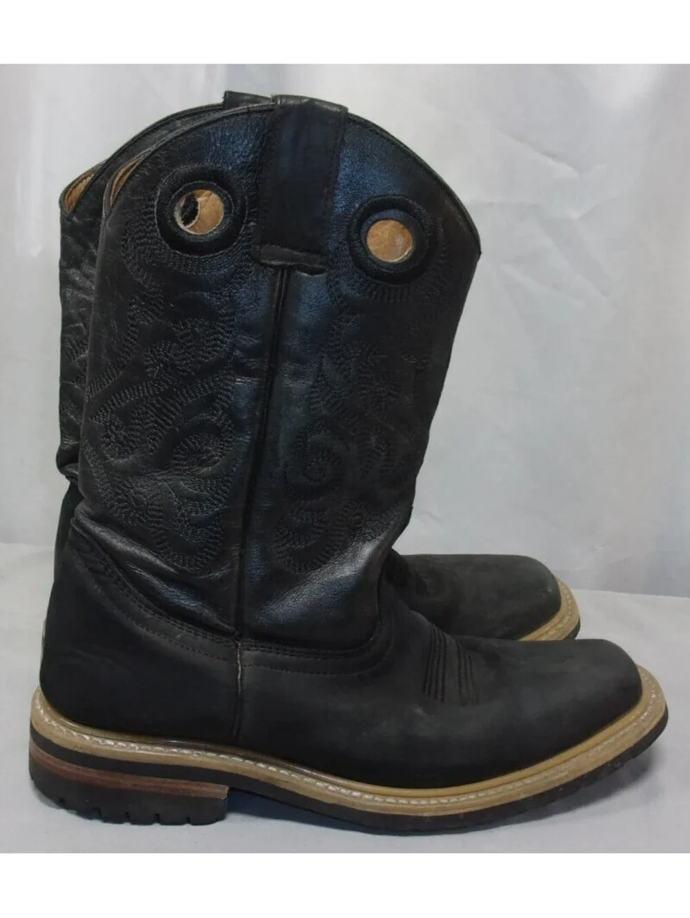 DESIGNER POTRERO WESTERN SQUARE TOE HEAVY SOLE MIDCALF COWBOY BROWN BOOTS SIZE 6